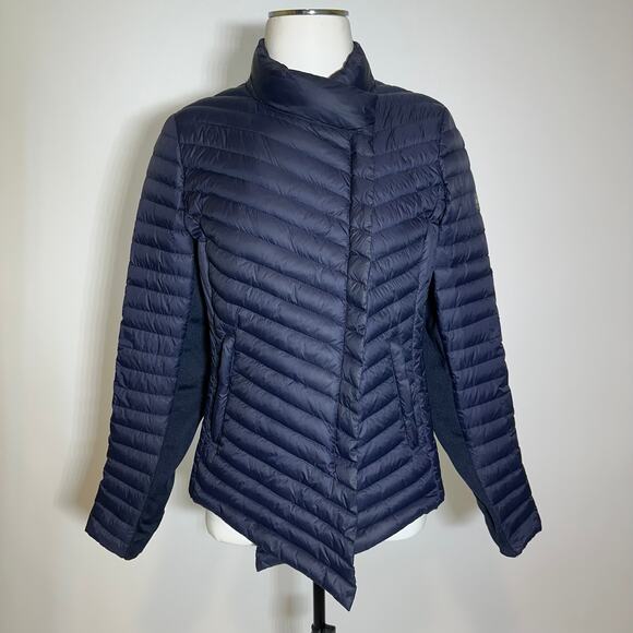 Michael Kors Navy Blue Packable Down Puffer Jacket Asymmetrical Womens Small S - Picture 1 of 12